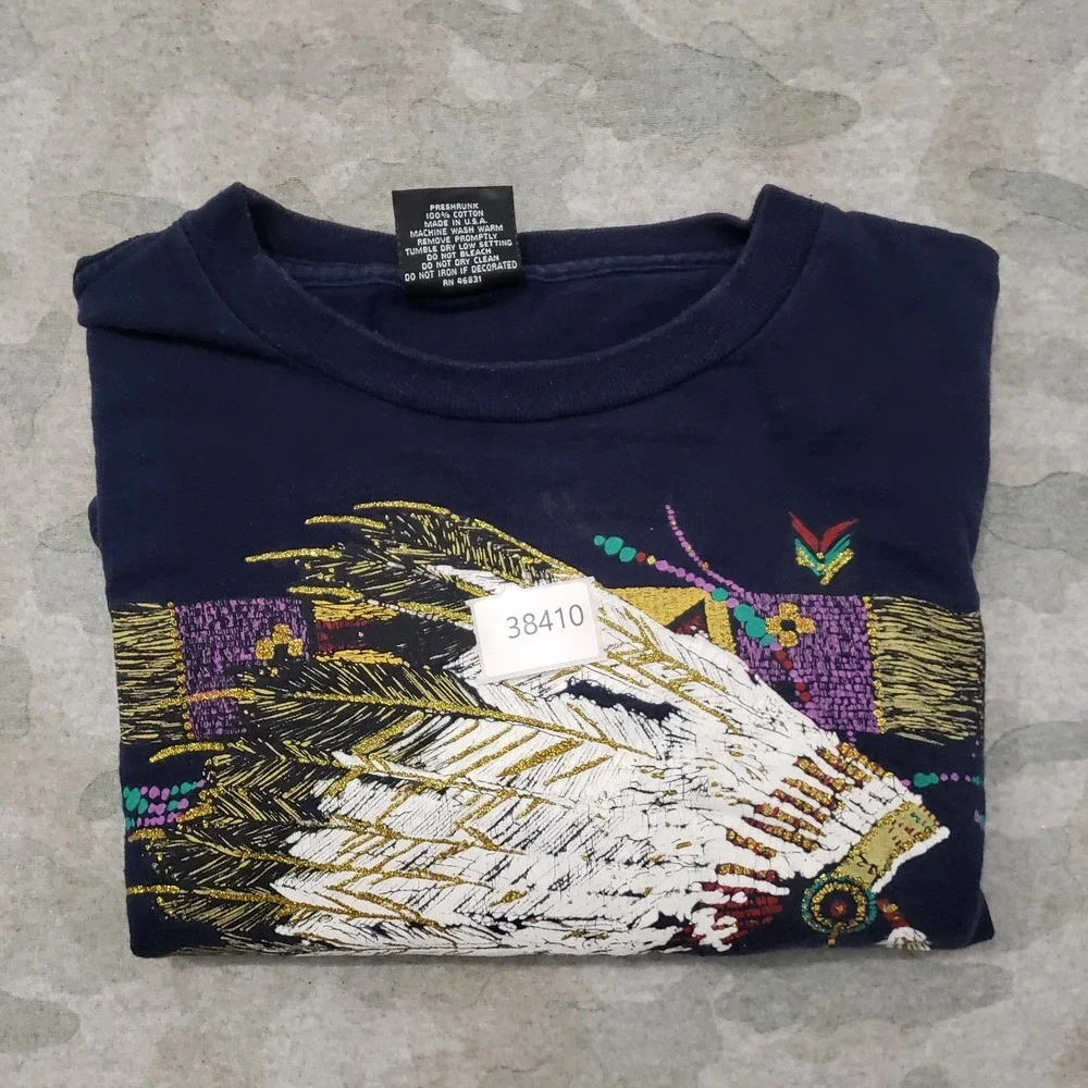 Vintage Native Shirt Mens XL Blue Signal Sports Short Sleeve Single Stitch - Picture 11 of 11